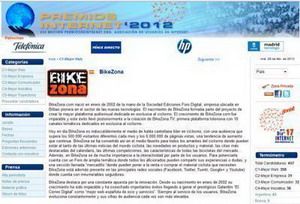 BikeZona candidata a mejor web en los premios de Internet 2012