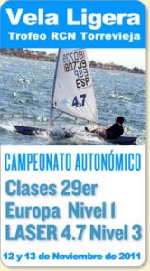 La Vela Ligera será protagonista en el Trofeo Torrevieja para 29er, Láser 4.7 y Europa