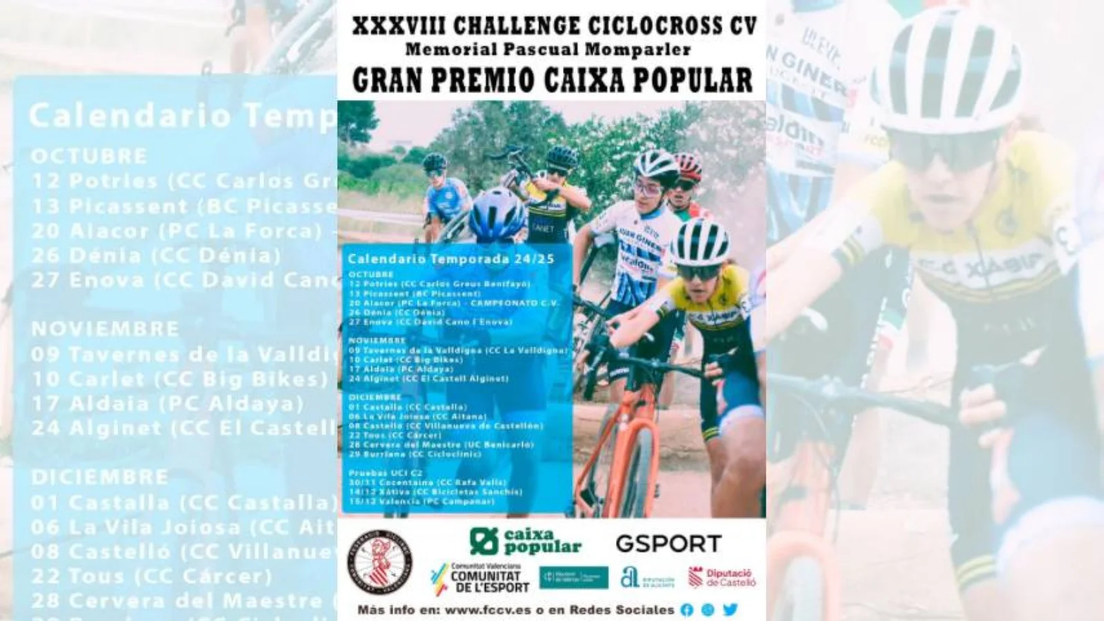 Calendario Ciclocross Comunidad Valencia 2024. La competición despegará el 12 de octubre