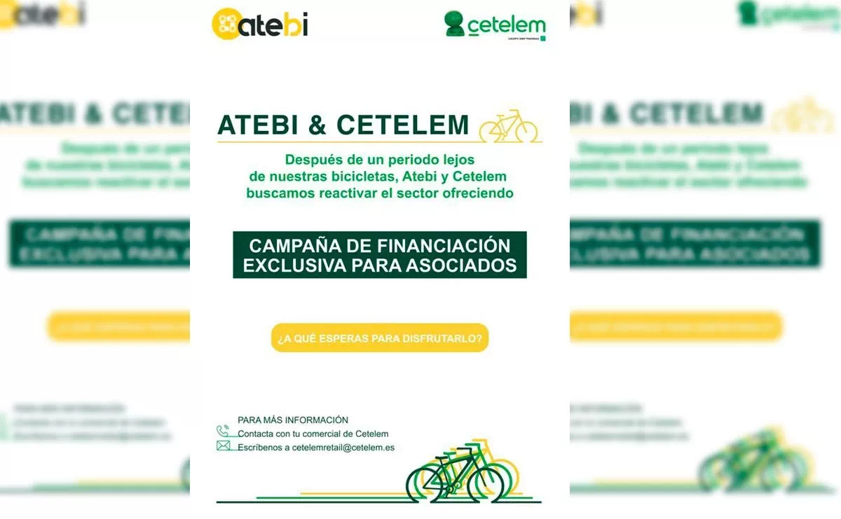 Campaña de financiación de ATEBI y Cetelem para reactivar la venta de bicicletas