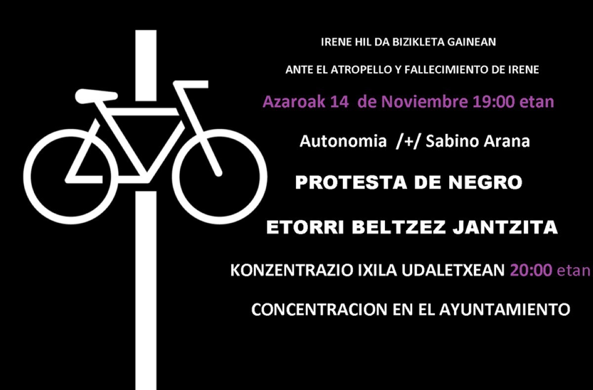 Convocada una concentración de protesta tras el fallecimiento de una ciclista en Bilbao