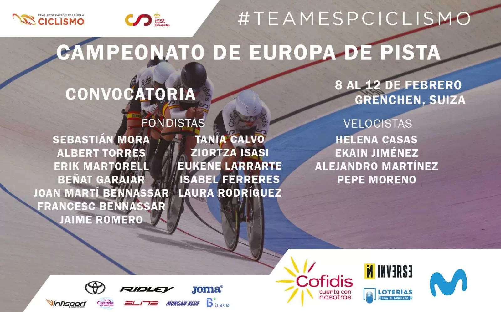 Convocatoria de la Selección Española de Pista para el Campeonato de Europa de Grenchen