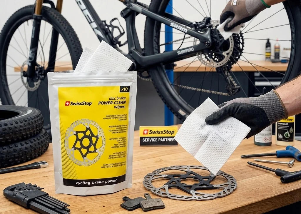 Las toallitas SwissStop Disc Brake Power Clean Wipes eliminan la suciedad sin desmontar la rueda
