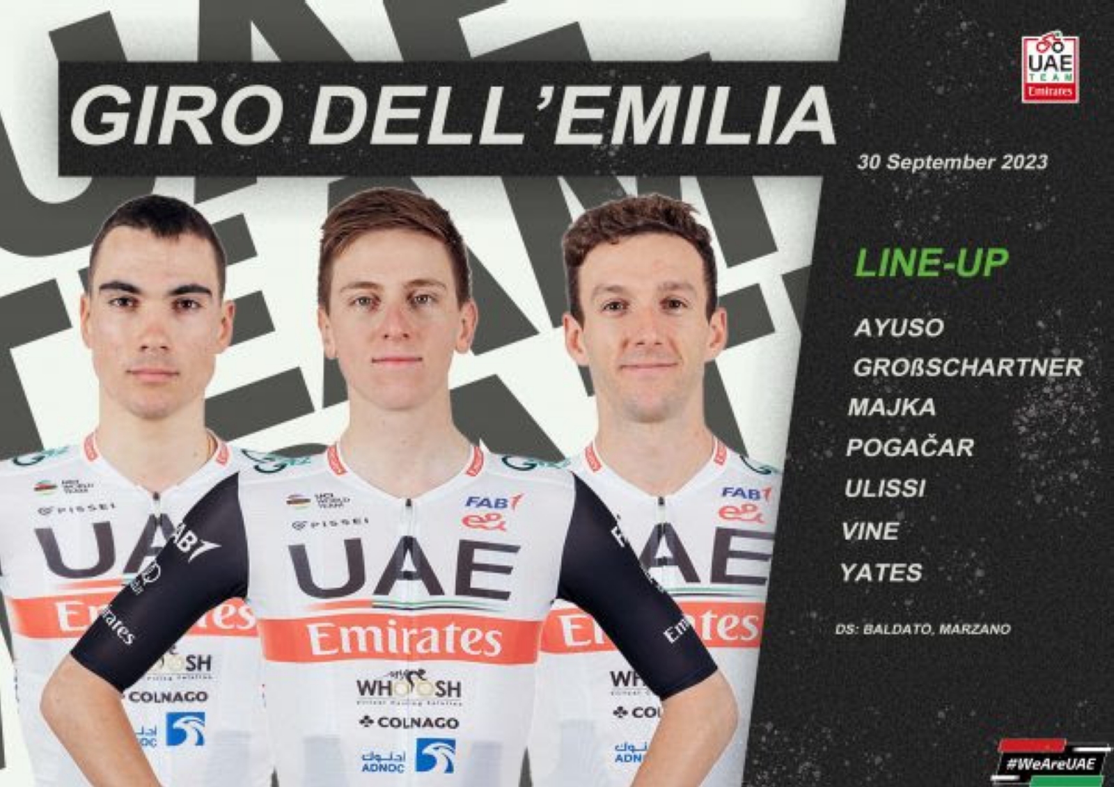 Pogacar liderará al UAE Team Emirates en el Giro de Emilia