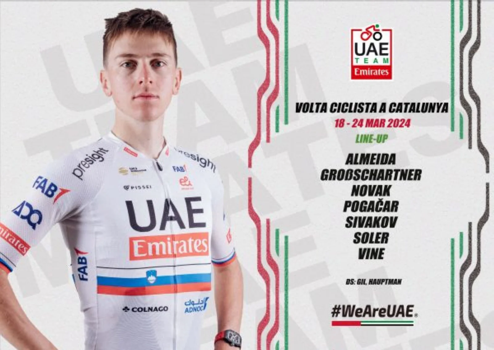 Tadej Pogacar será el líder del UAE Emirates en la Volta a Catalunya